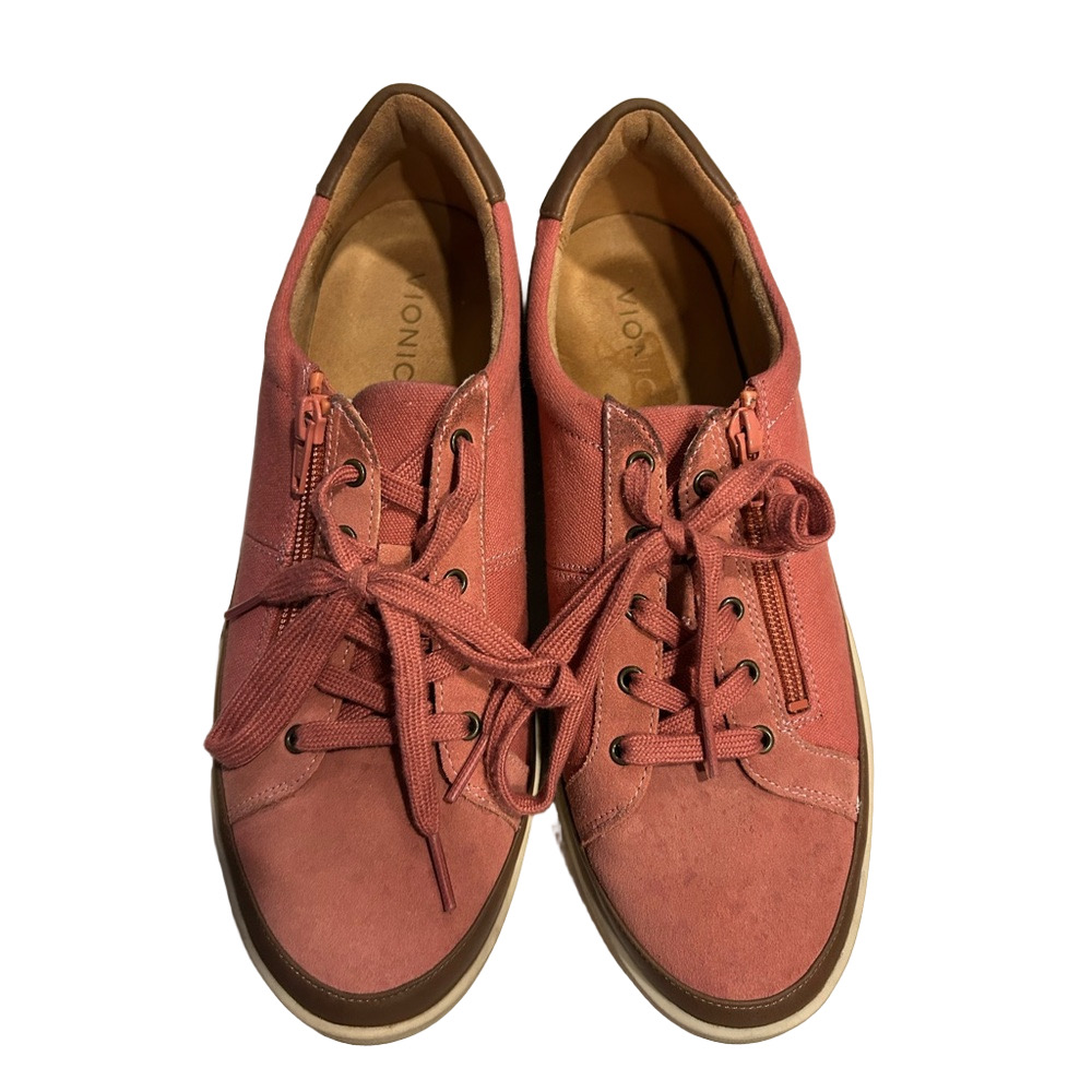 Vionic Coral Pink Suede & Canvas Sneakers w/ Zip Detail - Women’s Size 10